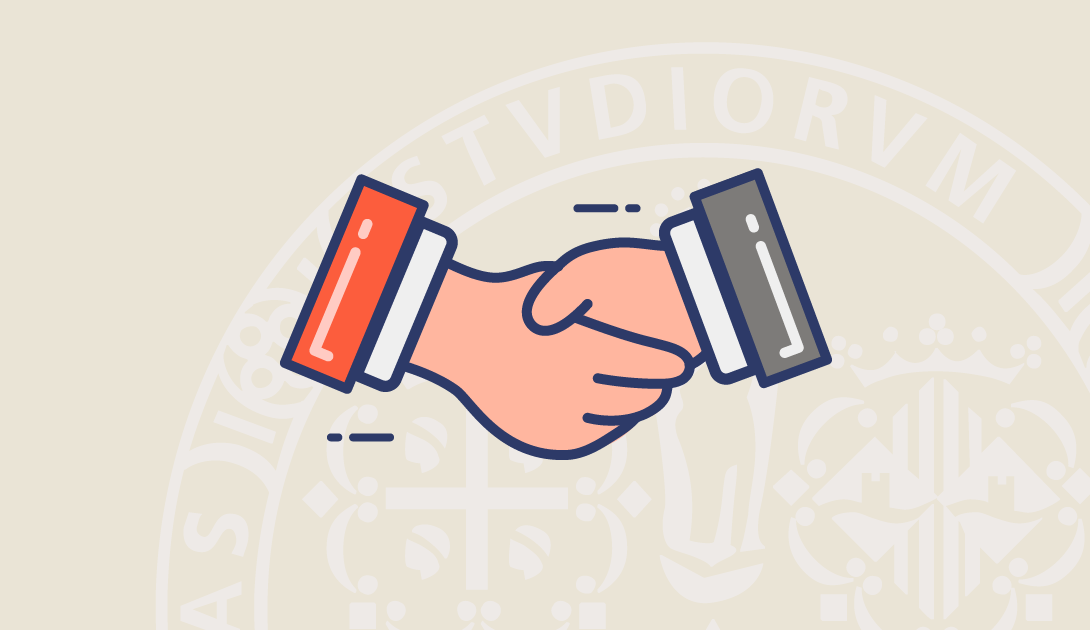 Meetings with Companies card cover. Two hands clasping.