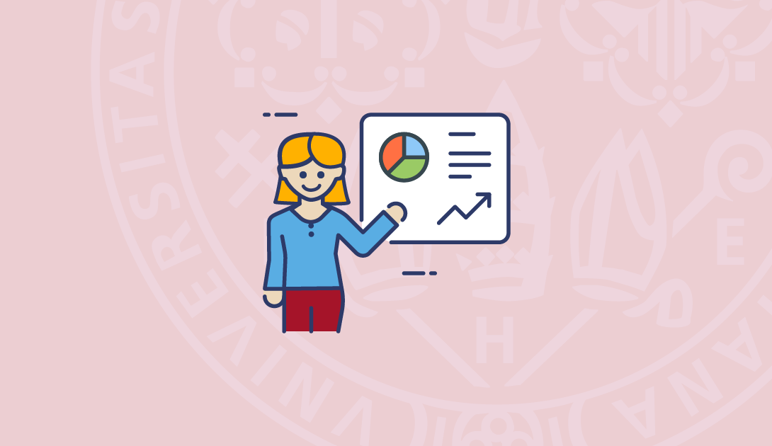 Webinars and seminars card cover. A girl illustrating a presentation.